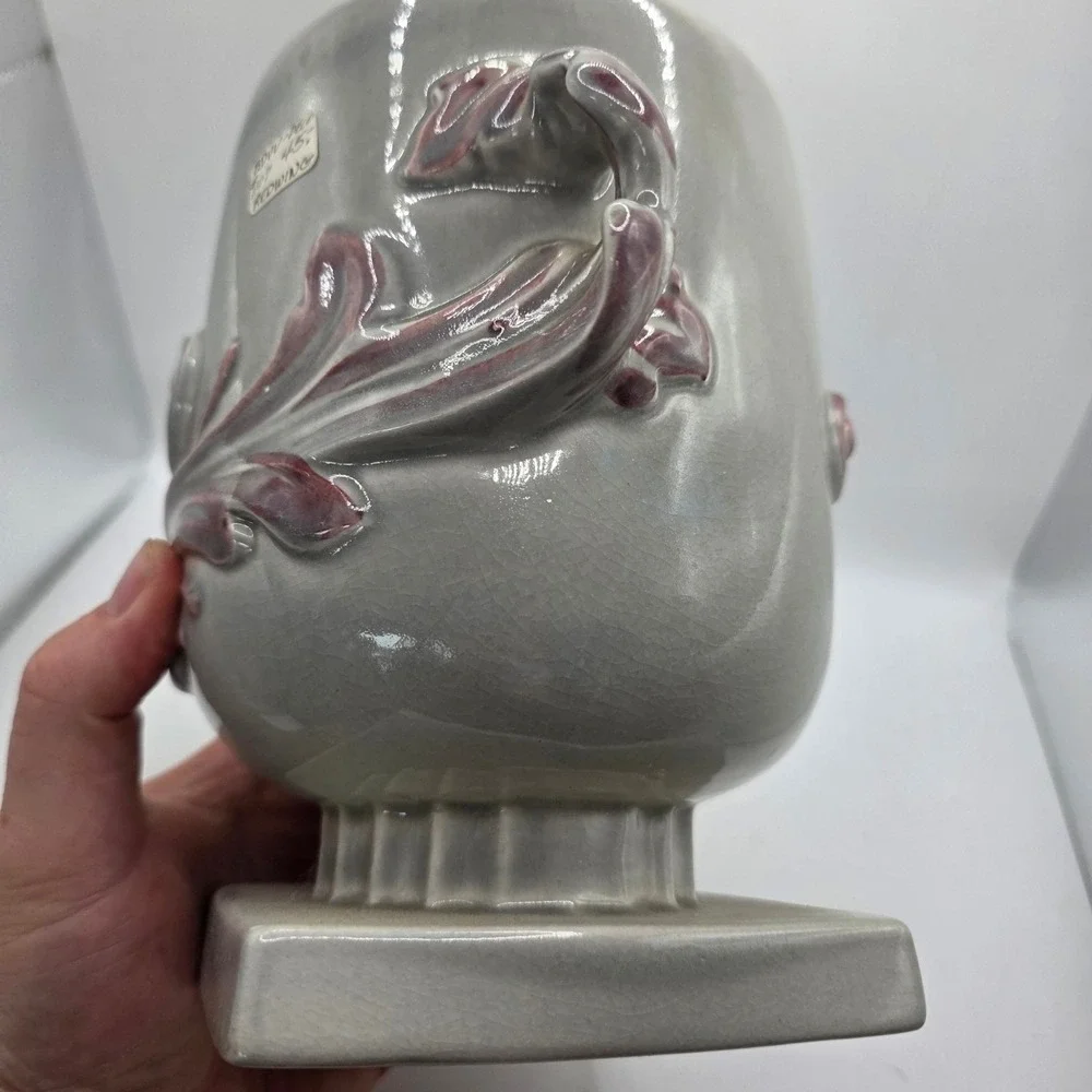 Vintage Red Wing Pottery #1107 Pedestal Vase Gray Yellow Purple Acanthus USA